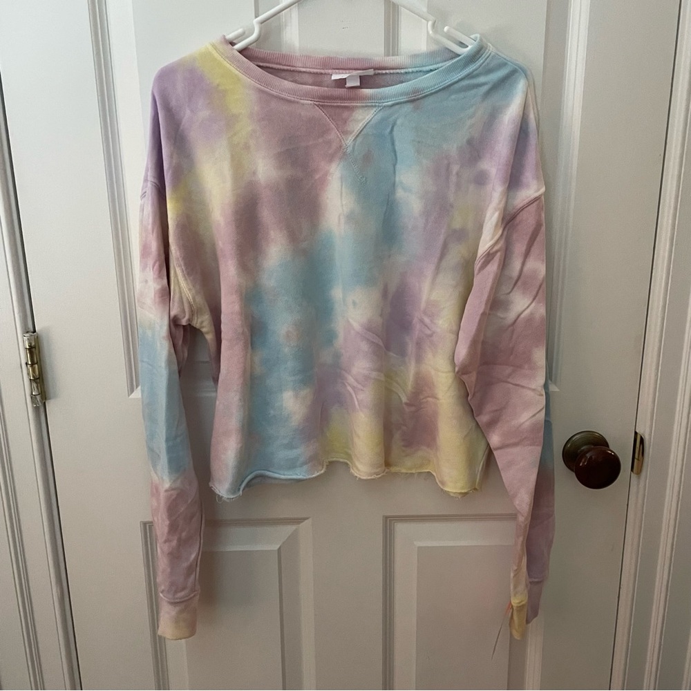Cropped tie dye crew neck